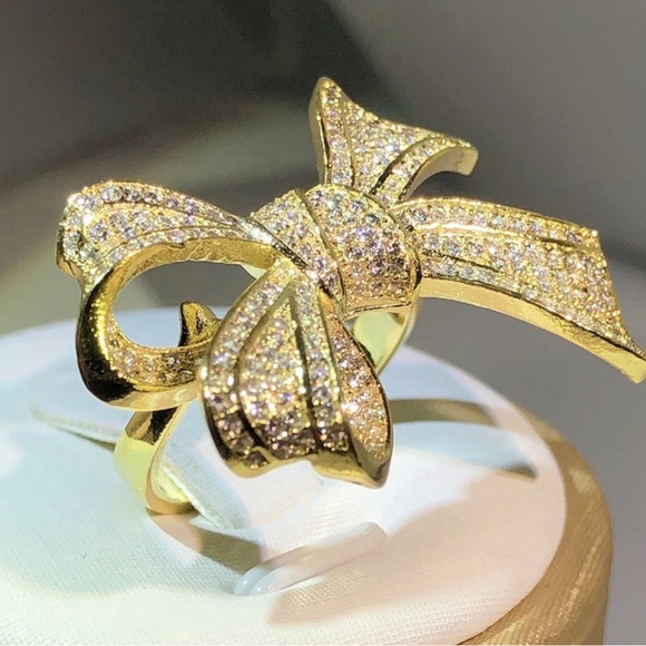 Abigail Creations 925 Sterling Silver Exquisite Gold Plated with CZ Bow Ring - Picture 7 of 8